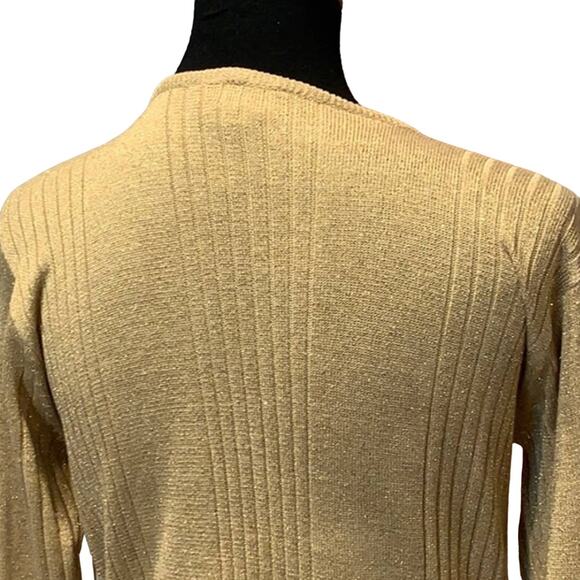 Anna Gray Small Silk Blend Sparkly Gold Scoop Neck Long Sleeve Strechy Sweater - Picture 4 of 6